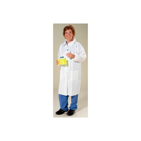 Keystone Safety Polypropylene Lab Coat, 3 Pockets, Elastic Wrists, Snap Front, Single Collar, White, 4XL, 30/CS LC3-WE-NW-4XL - main